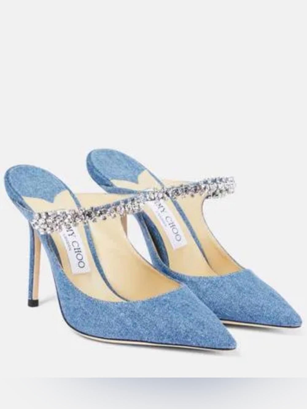 Jimmy Choo Bing 100 Denim Embellished Mules